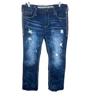 American‎ Fighter Legend Slim Straight Dark wash distressed Jeans Men's 42X34
